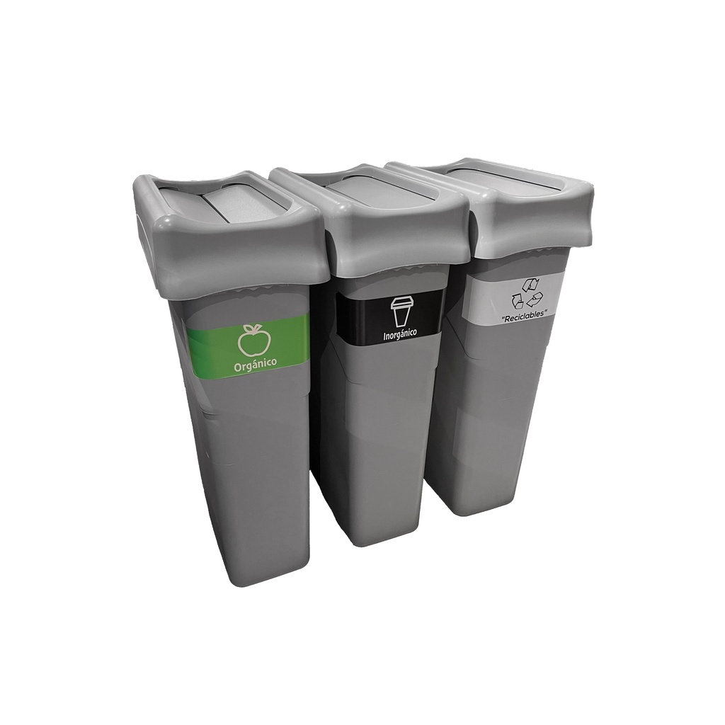 Combo de 3 basureros delgados 80 Lts para clasificacion de basura